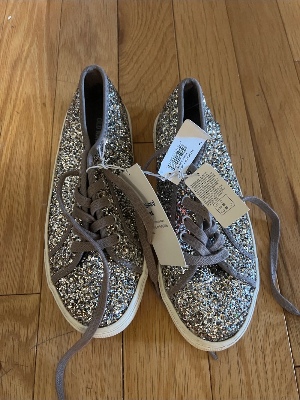 Glitter Lace-Up Sneakers in Silver